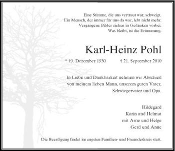 Traueranzeige von Karl-Heinz Pohl von Rheinische Post