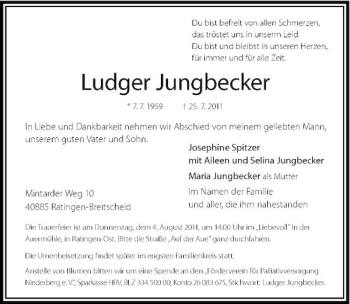 Traueranzeige von Ludger Jungbecker von Rheinische Post