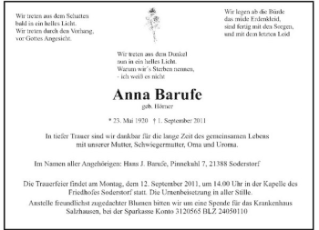 Traueranzeige von Anna Barufe von Rheinische Post