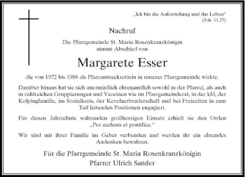 Traueranzeige von Margarete Esser von Rheinische Post