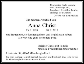 Traueranzeige von Anna Christ von Rheinische Post