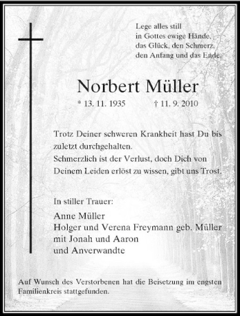 Traueranzeige von Norbert Müller von Rheinische Post