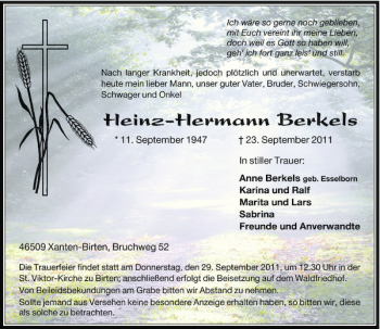 Traueranzeige von Heinz-Hermann Berkels von Rheinische Post