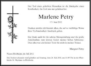 Traueranzeige von Marlene Petry von Rheinische Post