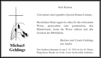 Traueranzeige von Michael Gehlings von Rheinische Post