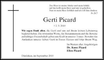 Traueranzeige von Gerti Picard von Rheinische Post