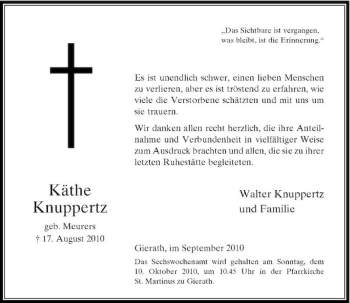 Traueranzeige von Käthe Knuppertz von Rheinische Post