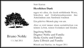 Traueranzeige von Bruno Nohle von Rheinische Post