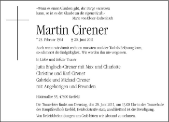 Traueranzeige von Martin Cirener von Rheinische Post