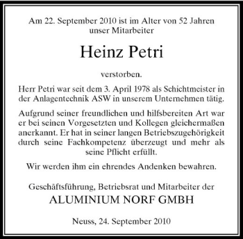 Traueranzeige von Heinz Petri von Rheinische Post