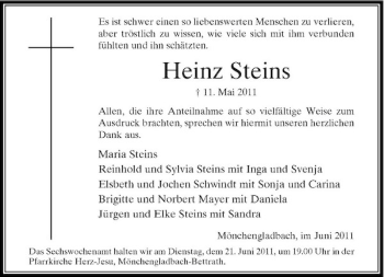 Traueranzeige von Heinz Steins von Rheinische Post