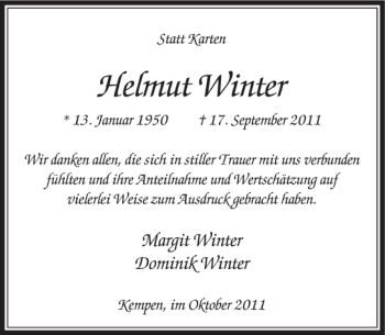 Traueranzeige von Helmut Winter von Rheinische Post