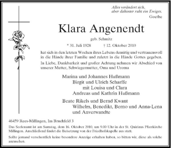 Traueranzeige von Klara Angenendt von Rheinische Post