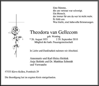 Traueranzeige von van Gellecom von Rheinische Post