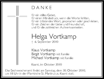 Traueranzeige von Helga Vortkamp von Rheinische Post