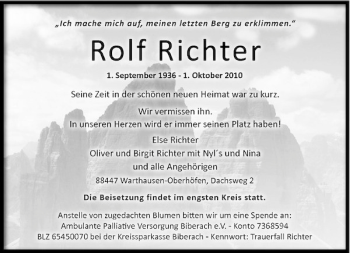 Traueranzeige von Rolf Richter von Rheinische Post