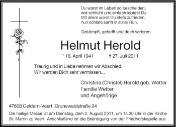 Traueranzeige von Helmut Herold von Rheinische Post