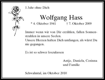 Traueranzeige von Wolfgang Hass von Rheinische Post