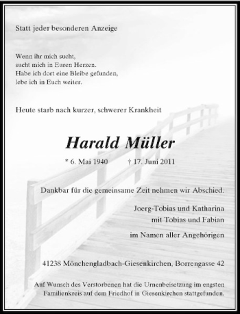 Traueranzeige von Harald Müller von Rheinische Post