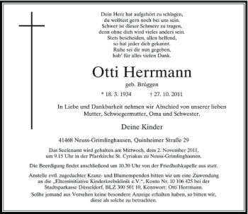 Traueranzeige von Otti Herrmann von Rheinische Post