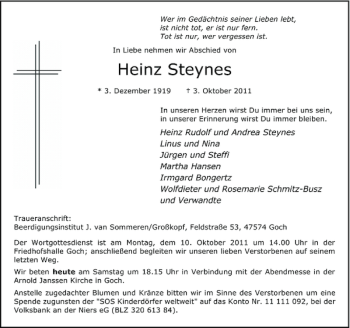 Traueranzeige von Heinz Steynes von Rheinische Post