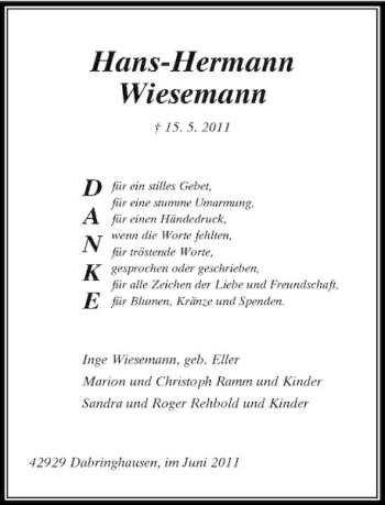 Traueranzeige von Hans-Hermann Wiesemann von Rheinische Post