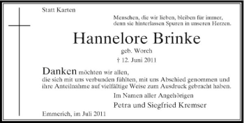 Traueranzeige von Hannelore Brinke von Rheinische Post