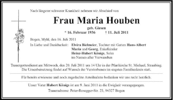 Traueranzeige von Maria Houben von Rheinische Post