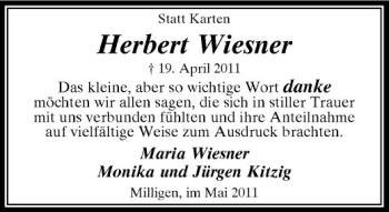 Traueranzeige von Herbert Wiesner von Rheinische Post