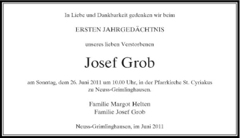 Traueranzeige von Josef Grob von Rheinische Post