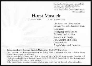 Traueranzeige von Horst Masuch von Rheinische Post