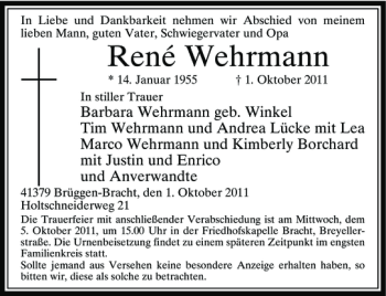Traueranzeige von Rene Wehrmann von Rheinische Post