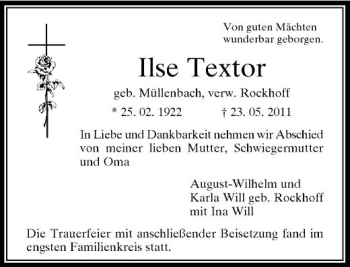 Traueranzeige von Ilse Textor von Rheinische Post
