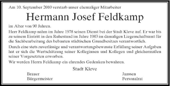 Traueranzeige von Hermann Josef Feldkamp von Rheinische Post