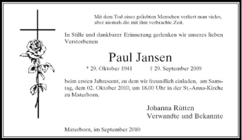 Traueranzeige von Paul Jansen von Rheinische Post
