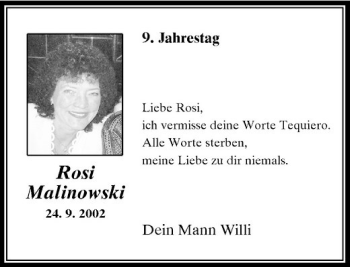 Traueranzeige von Rosi Malinowski von Rheinische Post