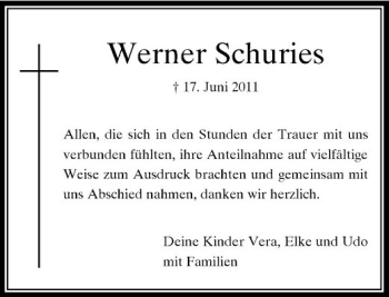 Traueranzeige von Werner Schuries von Rheinische Post