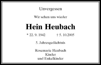 Traueranzeige von Hein Heubach von Rheinische Post