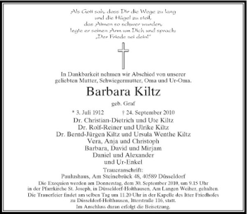 Traueranzeige von Barbara Kiltz von Rheinische Post