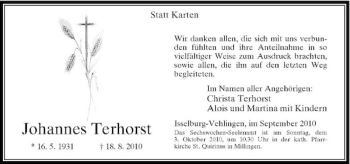 Traueranzeige von Johannes Terhorst von Rheinische Post