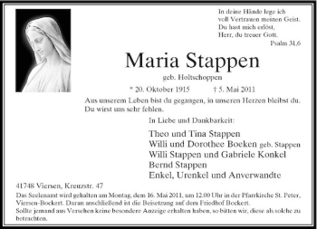 Traueranzeige von Maria Stappen von Rheinische Post