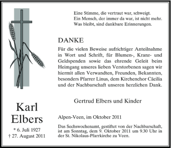 Traueranzeige von KIarl Elbers von Rheinische Post