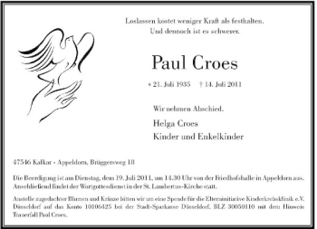 Traueranzeige von Paul Croes von Rheinische Post