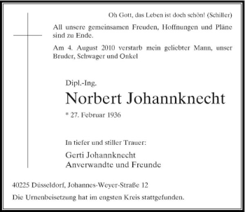 Traueranzeige von Norbert Johannknecht von Rheinische Post