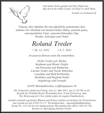 Traueranzeige von Roland Treder von Rheinische Post