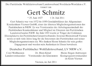 Traueranzeige von Gert Schmitz von Rheinische Post