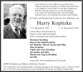 Traueranzeige von Harry Kopitzke von Rheinische Post