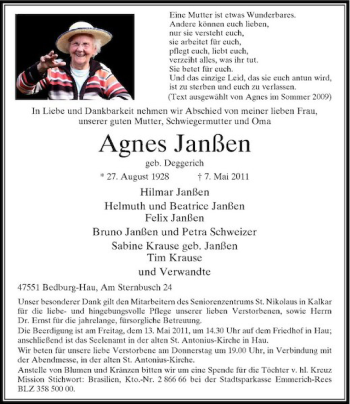 Traueranzeige von Agnes Janßen von Rheinische Post