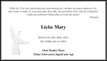 Traueranzeige von Liebe Mary von Rheinische Post