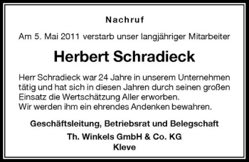 Traueranzeige von Herbert Schardieck von Rheinische Post